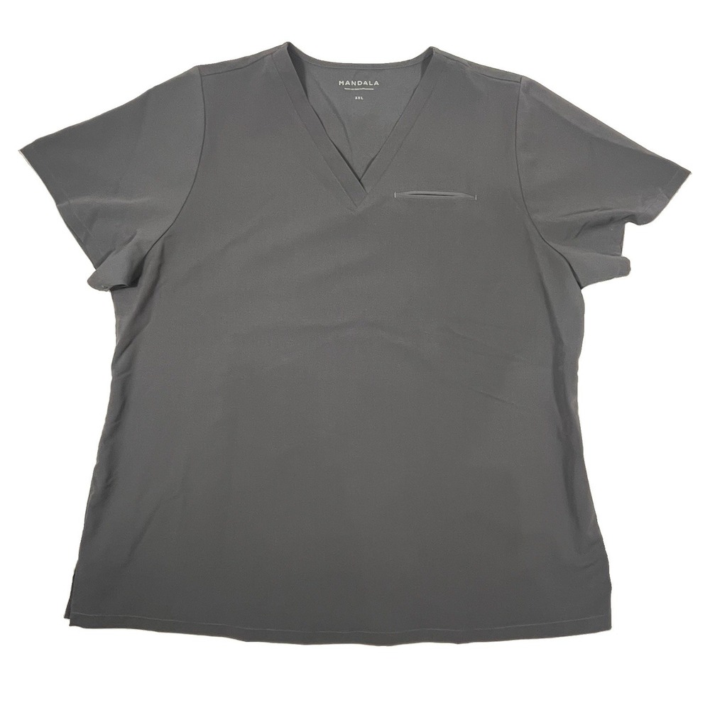Mandala Scrubs Women's 3XL Grey V-Neck Scrub Top Equa-Tek Antimicrobial Medical